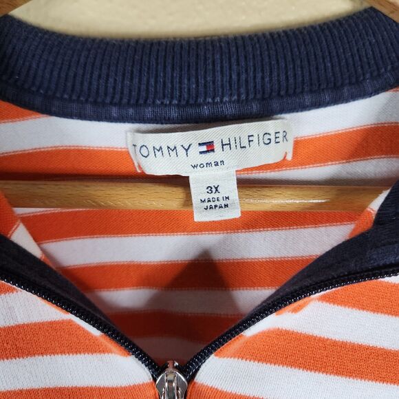 Vintage Tommy Hilfiger Mockneck Zip Sweater Wmn's 3X Orange Yellow Striped Y2K - Picture 3 of 10